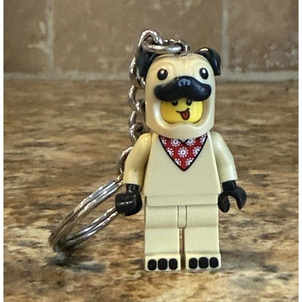 LEGO Dog Character Minifigure Keychain w/ Metal Chain & Ring